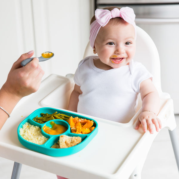 Assiette pour bébé anti-dégât et cuillère en silicone Yümi